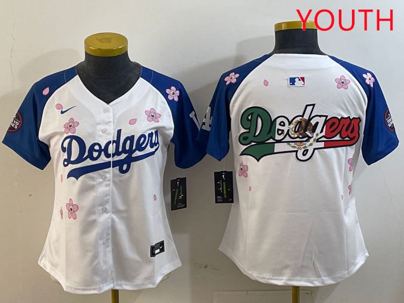 Youth Los Angeles Dodgers Blank White Blue Sakura Edition 2025 Nike MLB Jersey style 7->youth mlb jersey->Youth Jersey